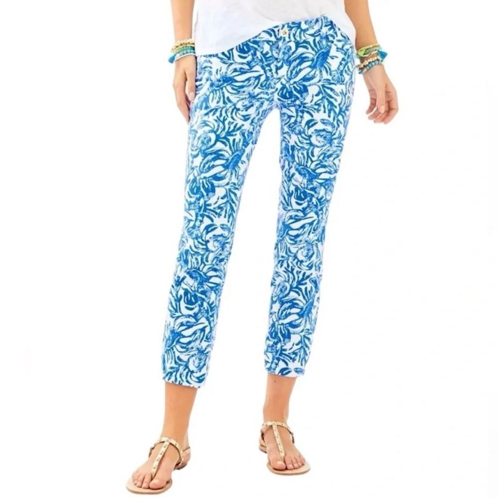 Lilly Pulitzer Sadie Stretch Crop Chino Pant Resort Blue White 6